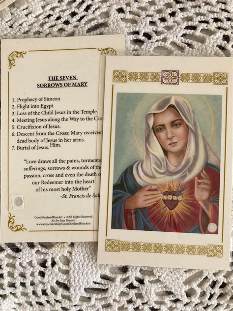 Mother Of Sorrows Immaculate Heart Of Mary Laminated Prayer Card Or Relic Card Etsy