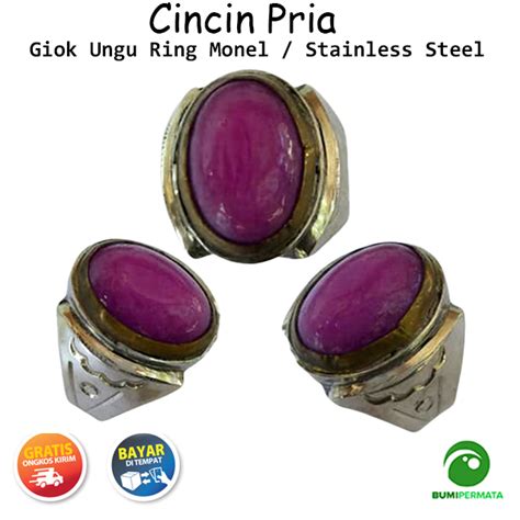 Batu Cincin Akik Jade Giok Ungu Ring Monel Bumi Permata