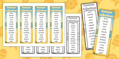 Summer Adjective Bookmarks Teacher Made Twinkl