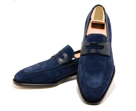 Handmade Men's Bespoke Blue Ankle Suede Leather Shoes - Dress/Formal