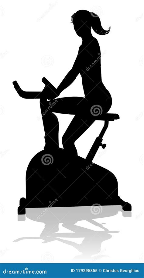 Gym Woman Silhouette Stationary Exercise Spin Bike Stock Vector