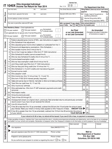 2014 2025 Form OH ODT IT 1040X Fill Online Printable Fillable Blank