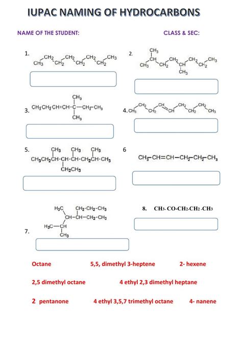 Class 10 Iupac Naming Practice Worksheets