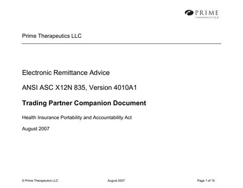 Electronic Remittance Advice ANSI ASC X12N 835 Version 4010A1