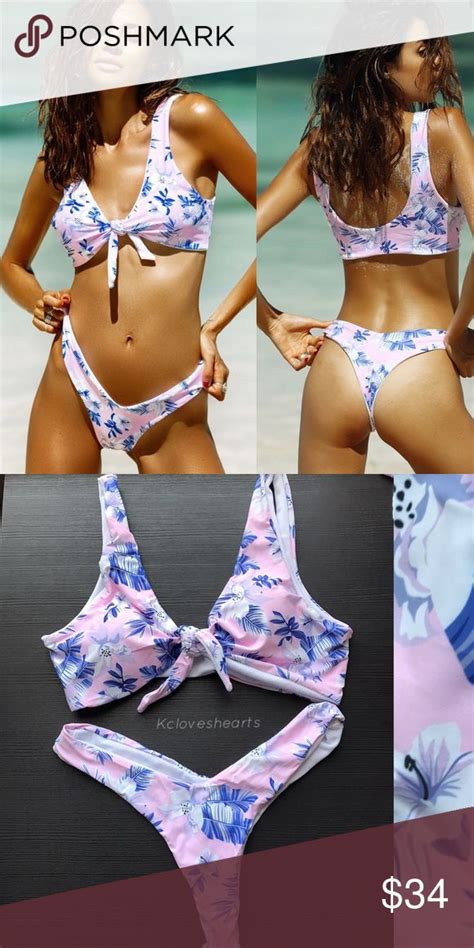 Pink Floral Knot Bikini Medium Top Best Fits 27in Bust And Bottoms Waistband 28in Large Top Best