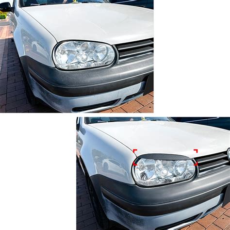 Carbon Fiber Look Headlight Eyelid Eyebrow Trim Cover For Vw Golf Mk