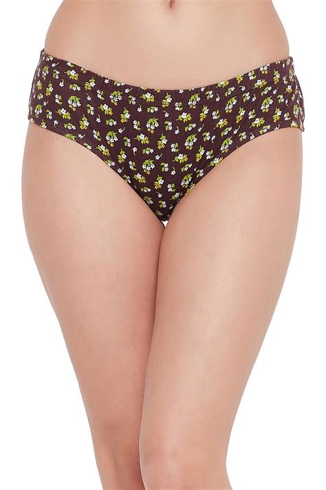 Buy Mid Waist Floral Print Hipster Panty In Maroon With Inner Elastic 100 Cotton Online India