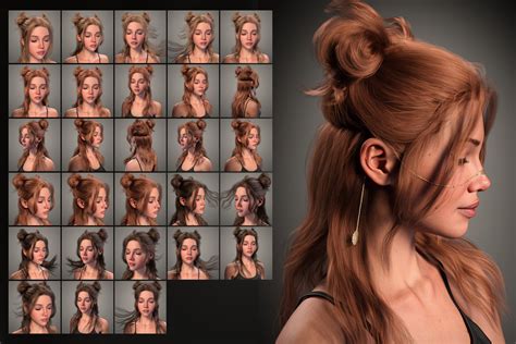 FE Double Buns Hair For Genesis 9 Daz 3D