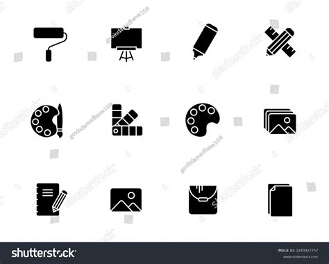 Art Tools Glyph Icons Isolated On Stock Vector Royalty Free