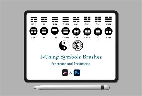 I-ching Symbols Procreate Brushes, Photoshop Brushes, Ying Yang Stamps ...