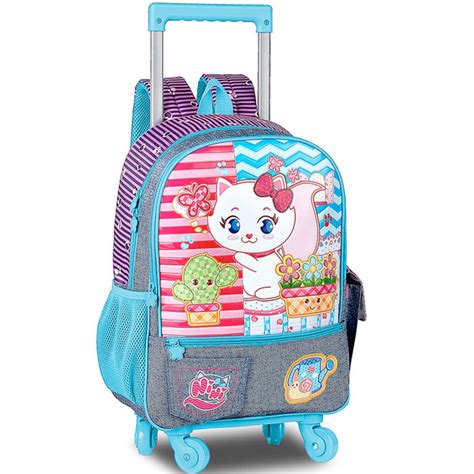 Mochila Escolar Infantil Feminina Rodinhas Gatinha Nini