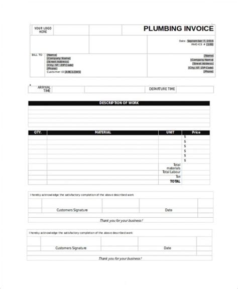 Editable Free Sample Invoice Templates In Pdf Ms Word Excel Plumbing