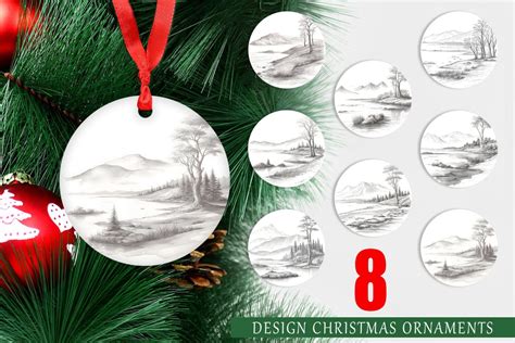 Christmas ornaments Line Art Watercolor Landscape - So Fontsy