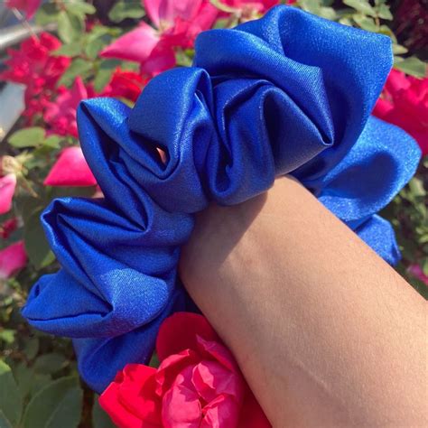 XXL Royal Blue Silk Satin Volumizing Scrunchie For Buns And Etsy