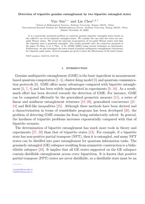 Pdf Detection Of Tripartite Genuine Entanglement By Two Bipartite