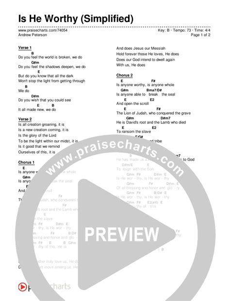 Is He Worthy (Simplified) Chords PDF (Andrew Peterson) - PraiseCharts