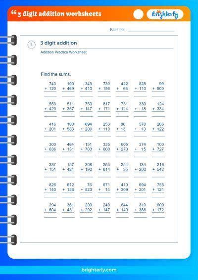 Free Printable 3 Digit Addition Worksheets [pdfs] Brighterly