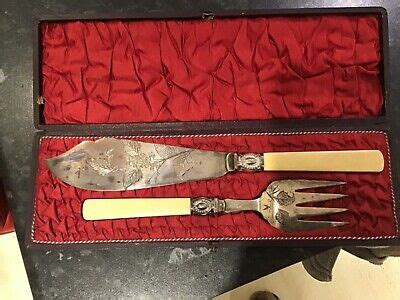 Antique Silver Plated Fish Knife Fork Serving Set Ebay