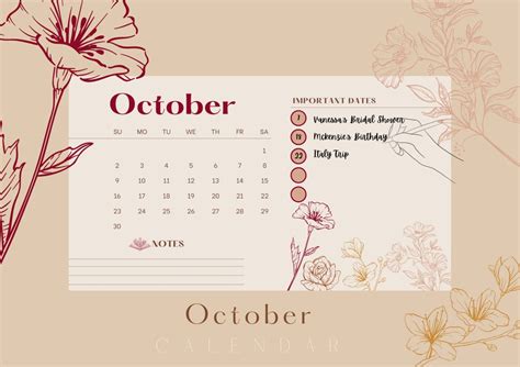 A3 October Printable Calendar, Floral Burgundy - Etsy