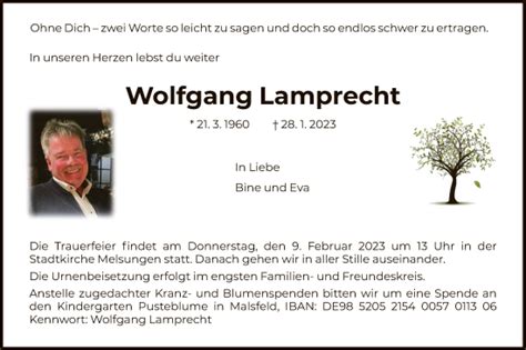 Traueranzeigen Von Wolfgang Lamprecht Trauer Hna De