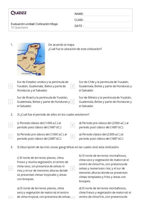 Civilizaci N Maya Hojas De Trabajo Para Grado En Quizizz Gratis
