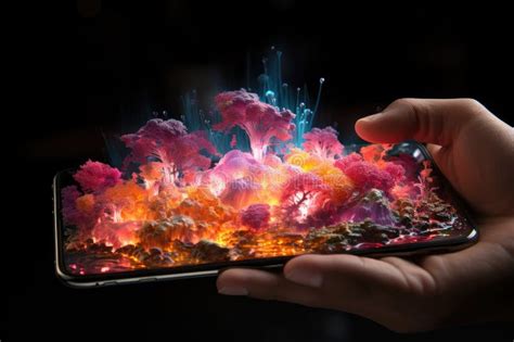 Human Hand Confidently Holds A Smartphone The Image Is Vivid Colorful