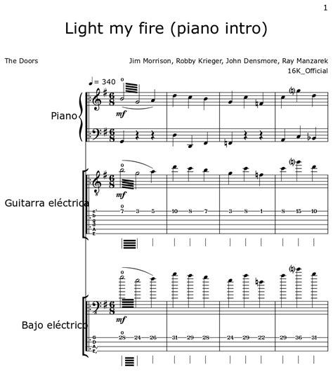 Light my fire (piano intro) - Sheet music for Piano, Electric Guitar ...