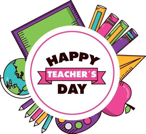 A Happy Teacher S Day Card With School Supplies And Books In The Center