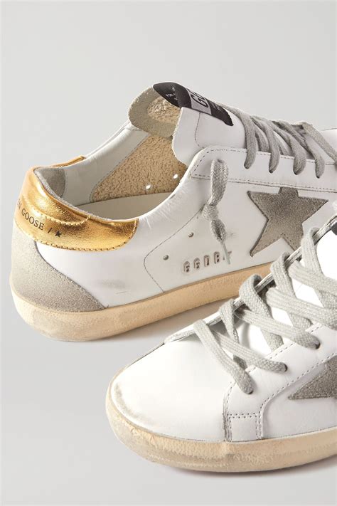 White Superstar Distressed Leather And Suede Sneakers GOLDEN GOOSE