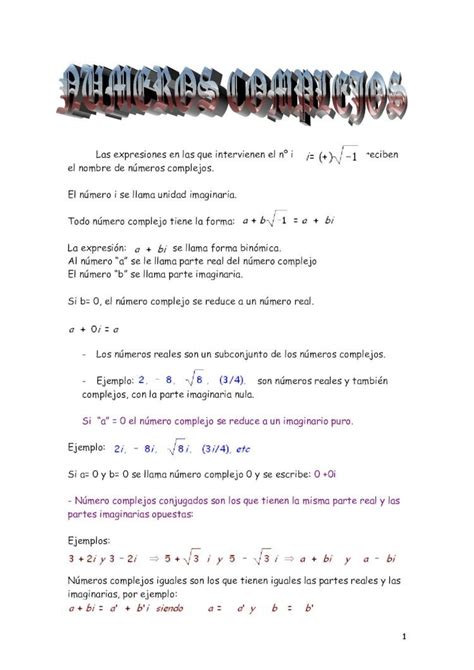 PDF Matematicas Resueltos Soluciones Numeros Complejos 1º