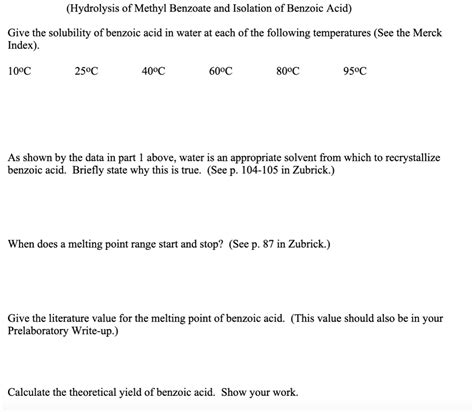 Solved Hydrolysis Of Methyl Benzoate And Isolation Of Chegg