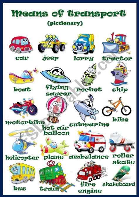 Means Of Transport Pictionary Esl Worksheet By Daluta