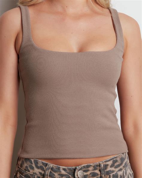 Shop Mooloola Basic Square Neck Rib Tank Top In Taupe Fast Shipping And Easy Returns City