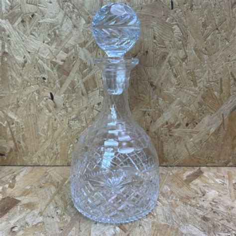 Vintage Cut Crystal Flat Bottom Decanter And Stopper Criss Cross And Flower 11 Ebay