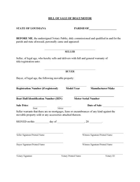 Printable Bill Of Sale Louisiana