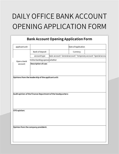 Daily Office Bank Account Opening Application Form Excel Template And