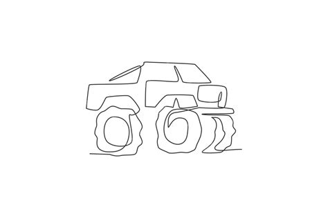 Premium Vector Single Continuous Line Drawing Of A Big Monster Truck