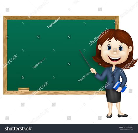 Cartoon Female Teacher Standing Next Blackboard Vector De Stock Libre