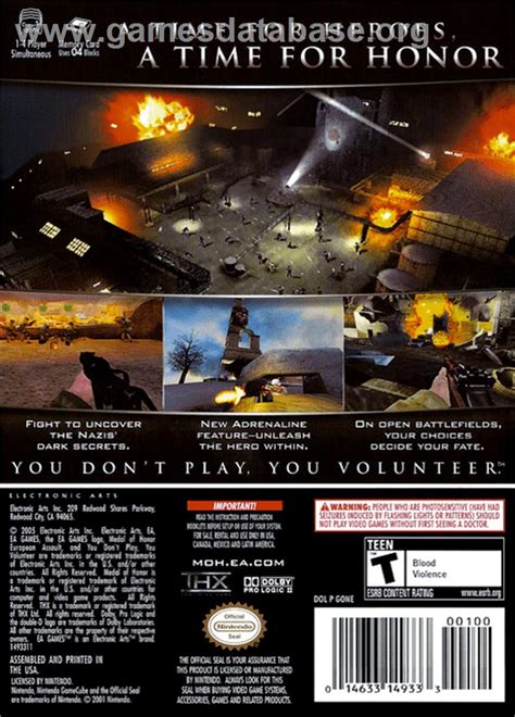 Medal Of Honor European Assault Nintendo GameCube Artwork Box Back