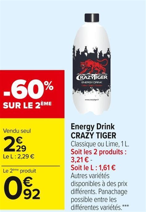 Promo Crazy Tiger Energy Drink Chez Carrefour Market