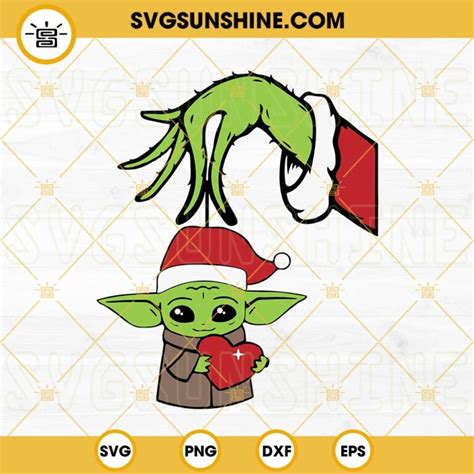 Grinch Hand Holding Baby Yoda Christmas Svg Baby Yoda Santa Hat