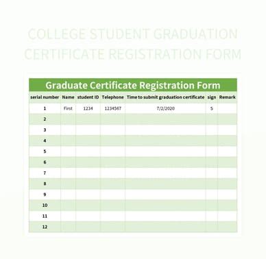 College Student Graduation Certificate Registration Form Excel Template