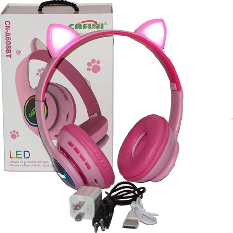 Auriculares Orejas Gato Bluetooth Con Luces Led Cafini Cafini Uruguay