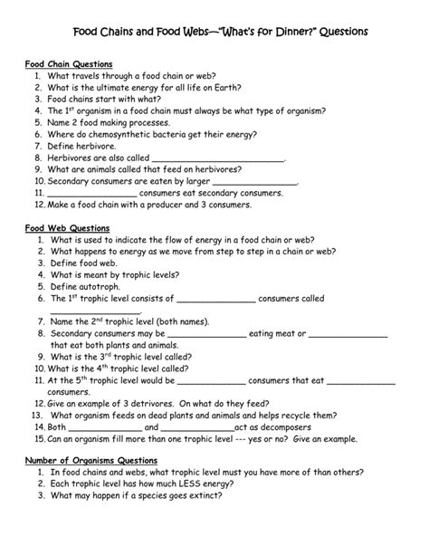 Food Chains And Food Webs Worksheets Answers