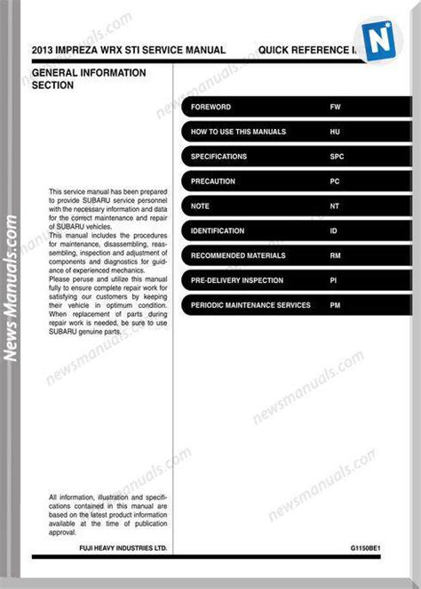 subaru impreza  sti  service manuals