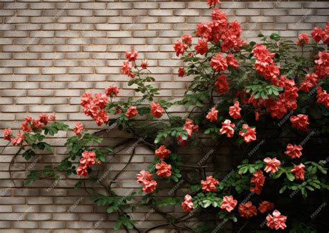 Premium Ai Image A Brick Wall With A Climbing Rose Bush