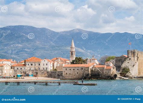 Old Town in Budva and pier editorial photo. Image of fish - 124339701