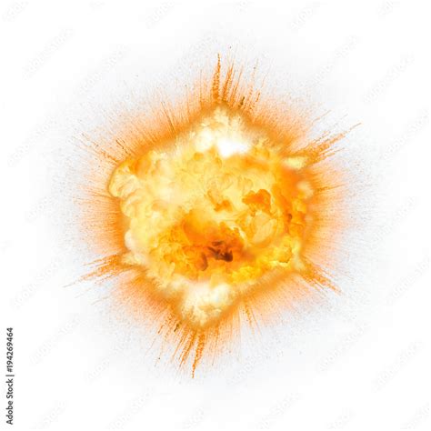 Realistic fiery explosion with sparks over a white background Stock Photo | Adobe Stock