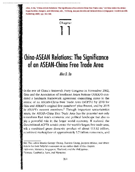 China-ASEAN Relations: The Significance of an ASEAN-China Free Trade Area