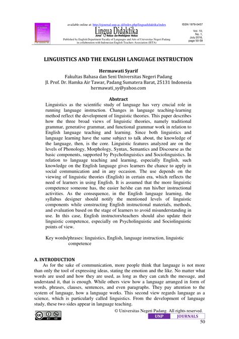 (PDF) LINGUISTICS AND THE ENGLISH LANGUAGE INSTRUCTION